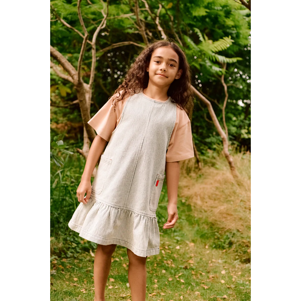 Angelica Striped Denim Frill Dress - Classic navy / Creme de la creme - Image 5