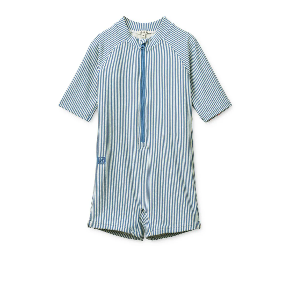 Max Seersucker Short-sleeve swim Jumpsuit - Riverside / Creme de la creme